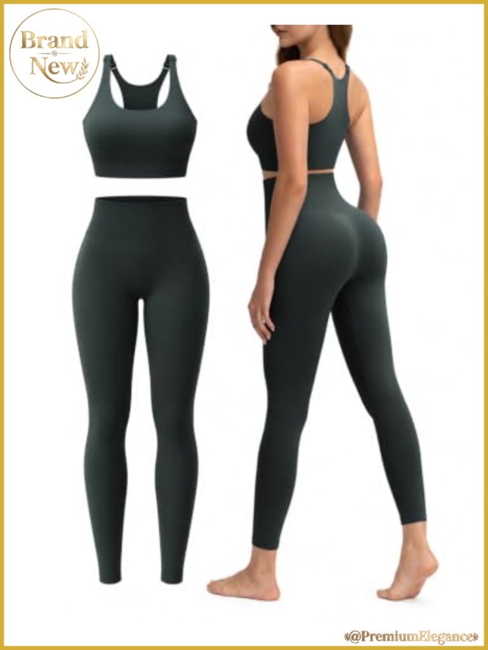 2 Piece Workout Set Nylon Spandex Racerback Sports Bra High Waist Leggings